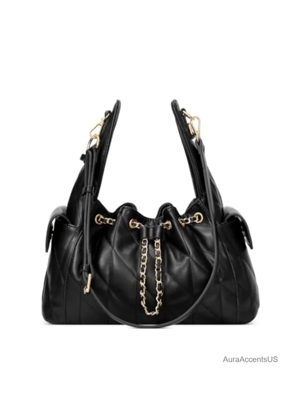 Quilted Vegan Leather Hobo Bag with Adjustable Strap